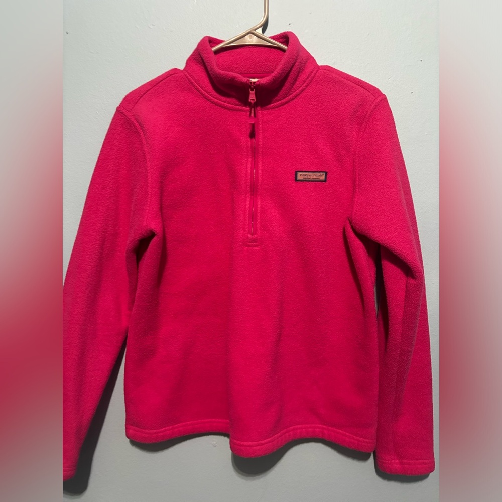 Vineyard Vines Pullover Womens M Pink 1/4 Zip Long Sleeve Logo Fleece Mock Neck